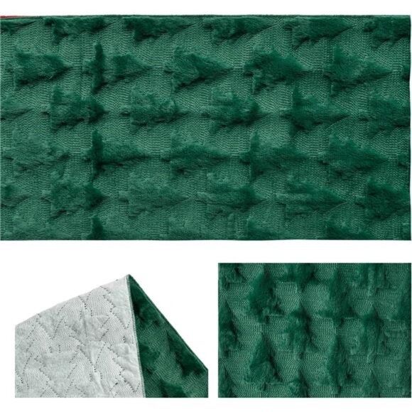 Christmas Trees Green Soft Plush Faux Fur Jacquard Christmas Table - Picture 6 of 8